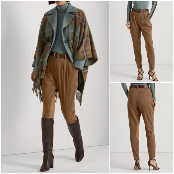 Lauren Ralph Lauren Camel Pleated Bi-Stretch Jodhpur Pant - Picture 1 of 5